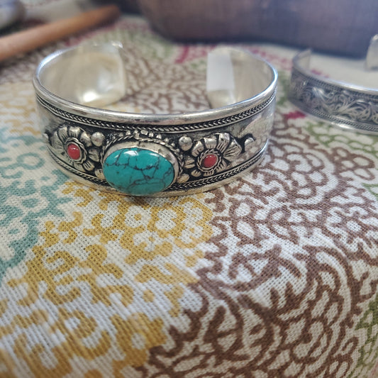 Gypsy Silver Bracelet - Turquoise Center Cuff