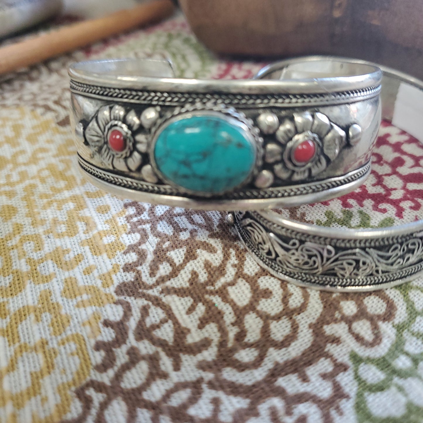 Gypsy Silver Bracelet - Turquoise Center Cuff