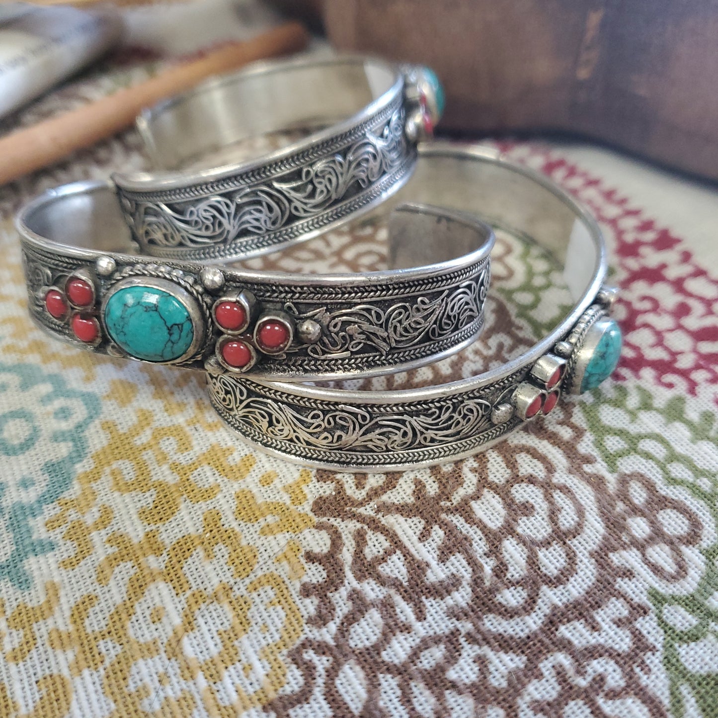 Gypsy Silver Bracelet - Turquoise Center Cuff