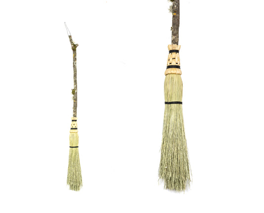 Hand Crafted Natural Besom with Wooden Handle 36 inches - Tree Of Life Shoppe