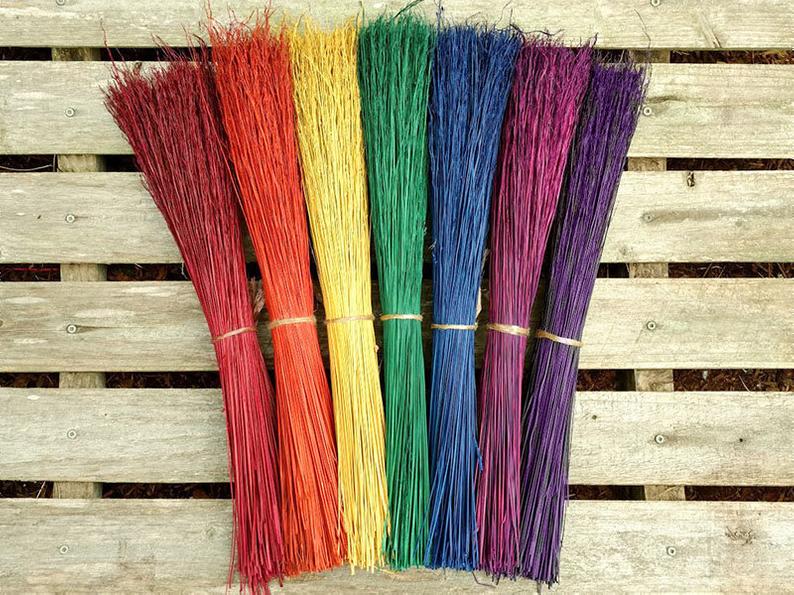 Hand Crafted Rainbow Besom with Wooden Handle 36 inches - Tree Of Life Shoppe