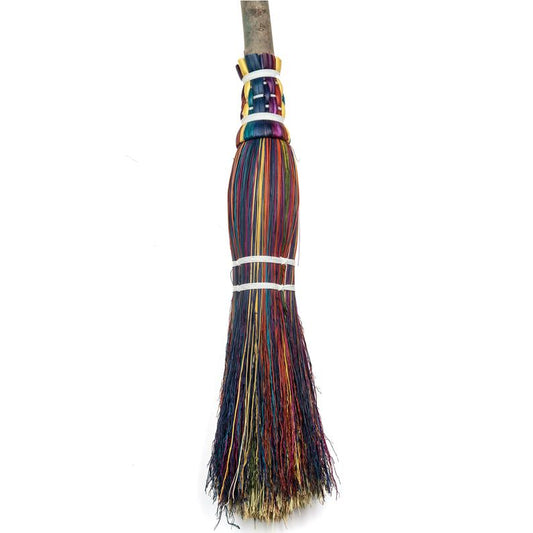 Hand Crafted Rainbow Besom with Wooden Handle 36 inches - Tree Of Life Shoppe