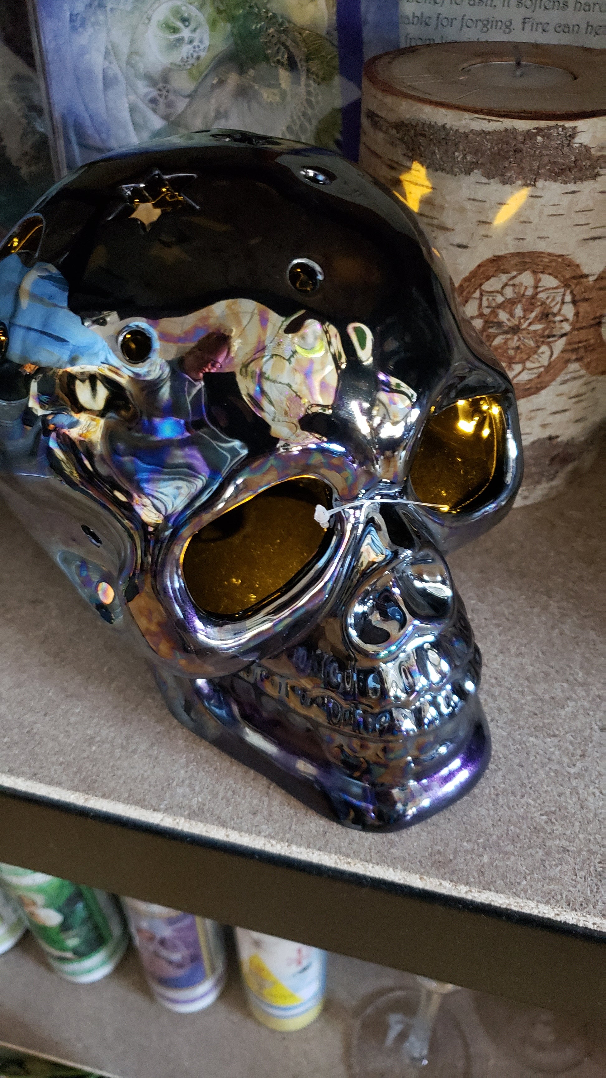 Ceramic Cosmic Skull, Led Light Up with Opalscent Glaze - Tree Of Life Shoppe