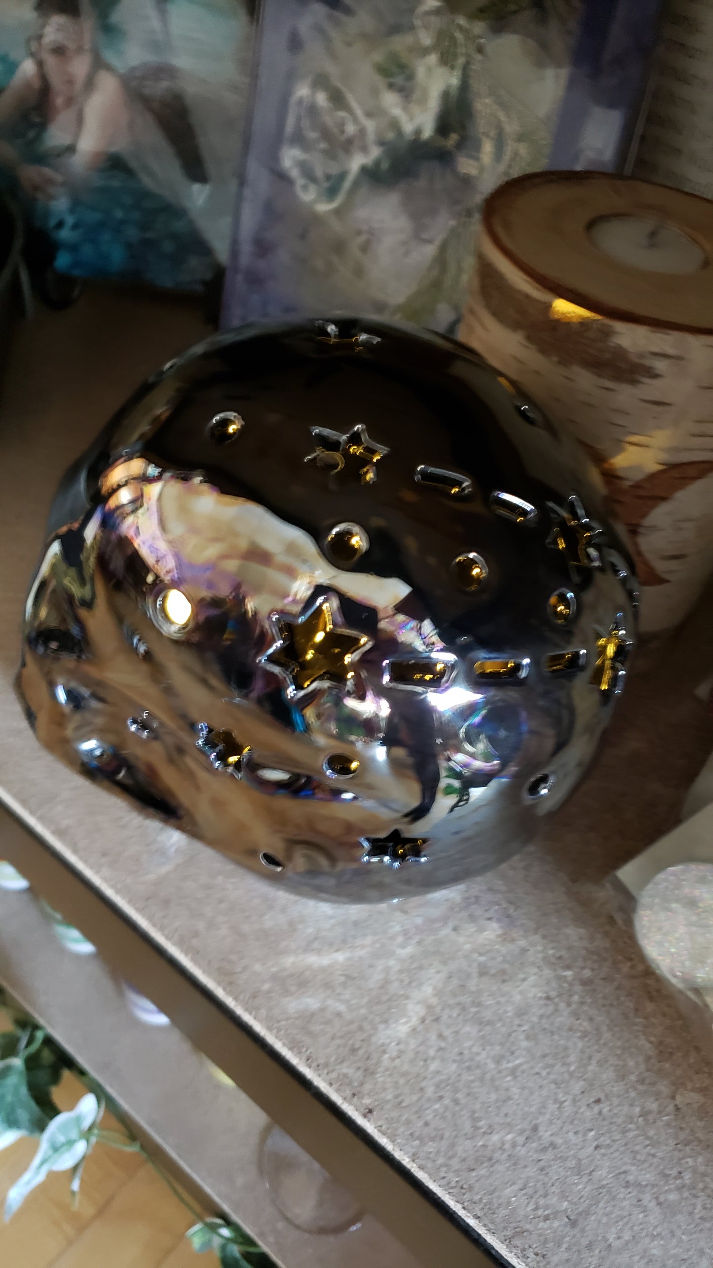 Ceramic Cosmic Skull, Led Light Up with Opalscent Glaze - Tree Of Life Shoppe