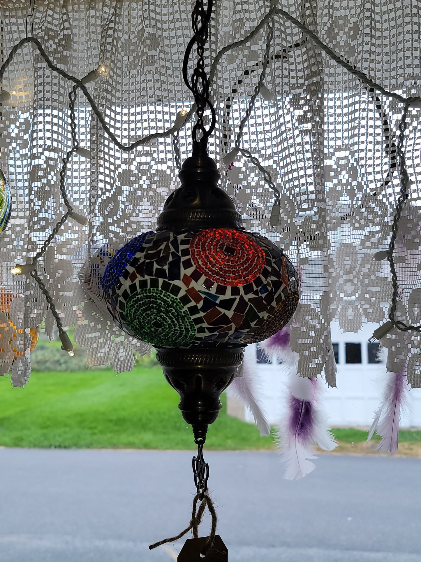 Turkish Ceiling Hanging Lamp, Handmade Large Globe Mulit Colored