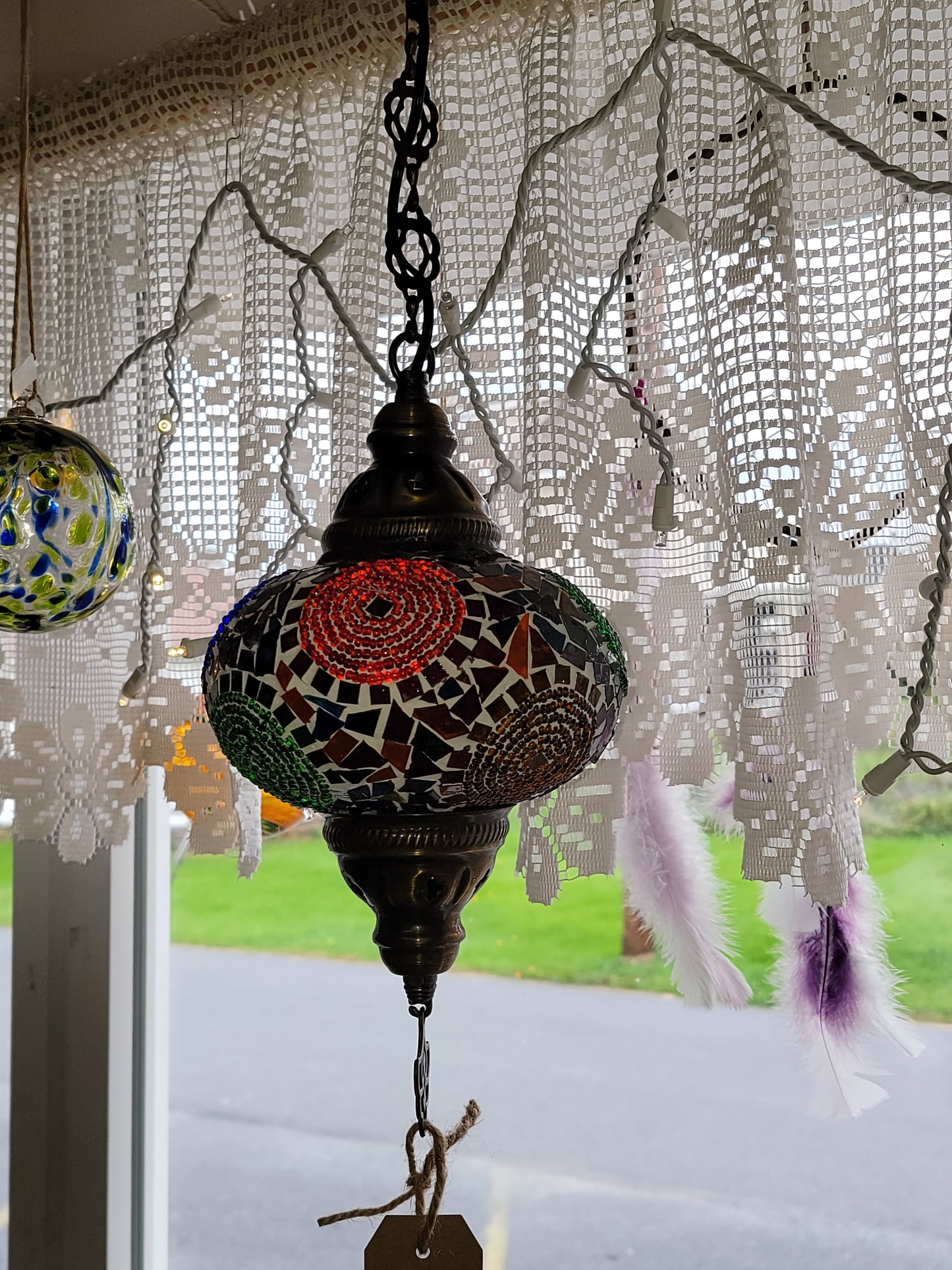 Turkish Ceiling Hanging Lamp, Handmade Large Globe Mulit Colored