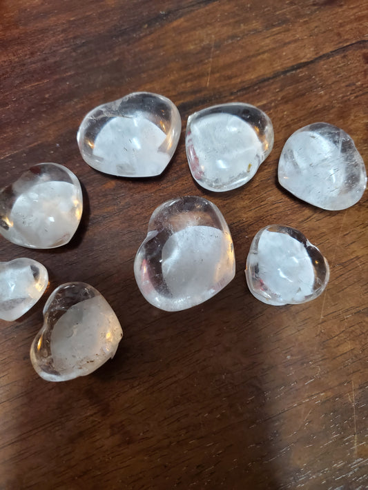 Clear Quartz Carved Puffy Hearts