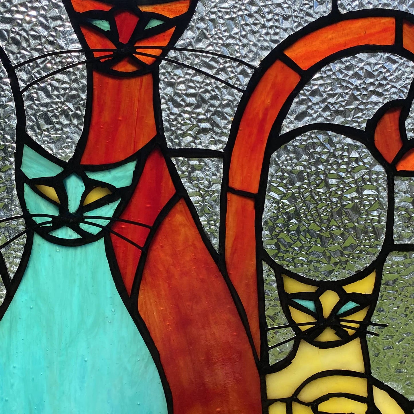 Coy Cats Trio Multicolor Stain Glass Window