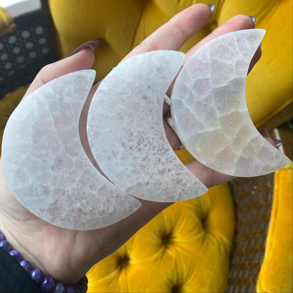 Selenite Crystal Moon Carving