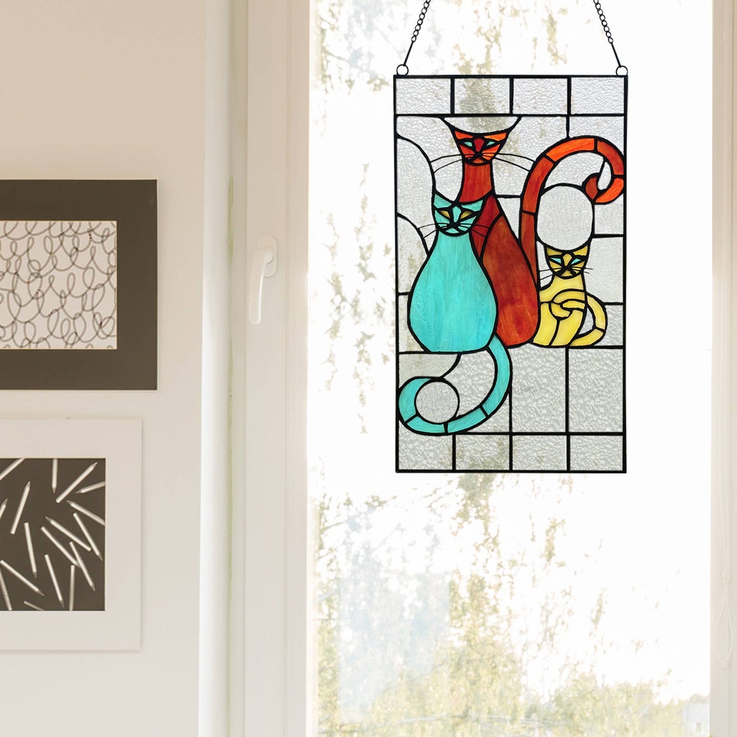 Coy Cats Trio Multicolor Stain Glass Window