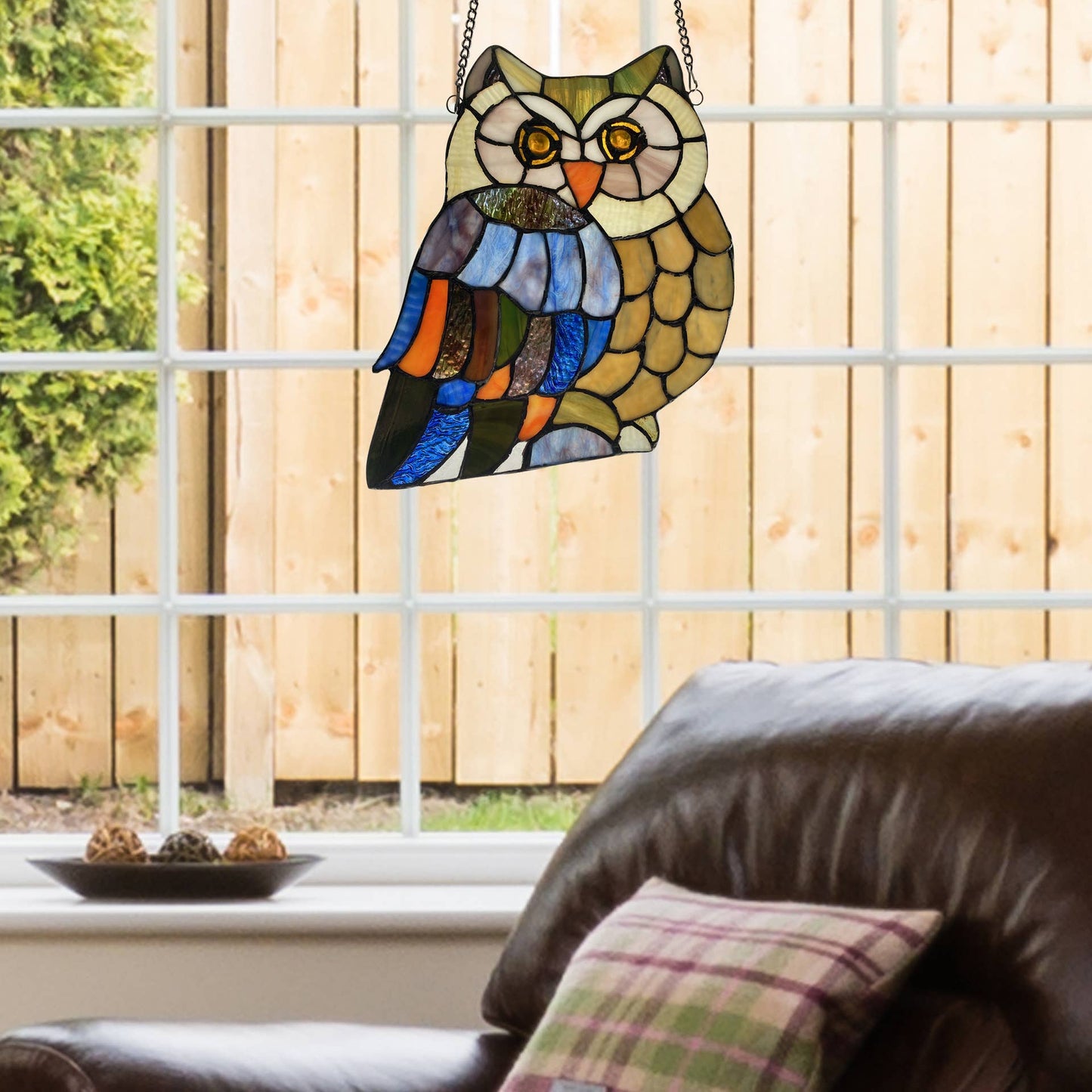 Mia the Owl Multicolor Stainglass Window