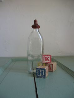 Vintage Glass Baby Bottles - 7"   8 oz