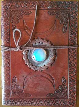 Triple Moon with Stone Embossed Leather Journal w/ cord - Tree Of Life Shoppe