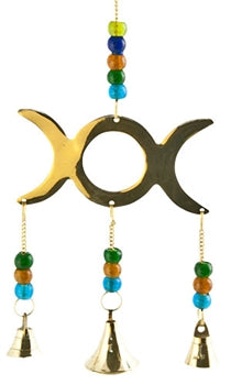 Triple Moon Brass Chime with Beads - 9"L - Tree Of Life Shoppe