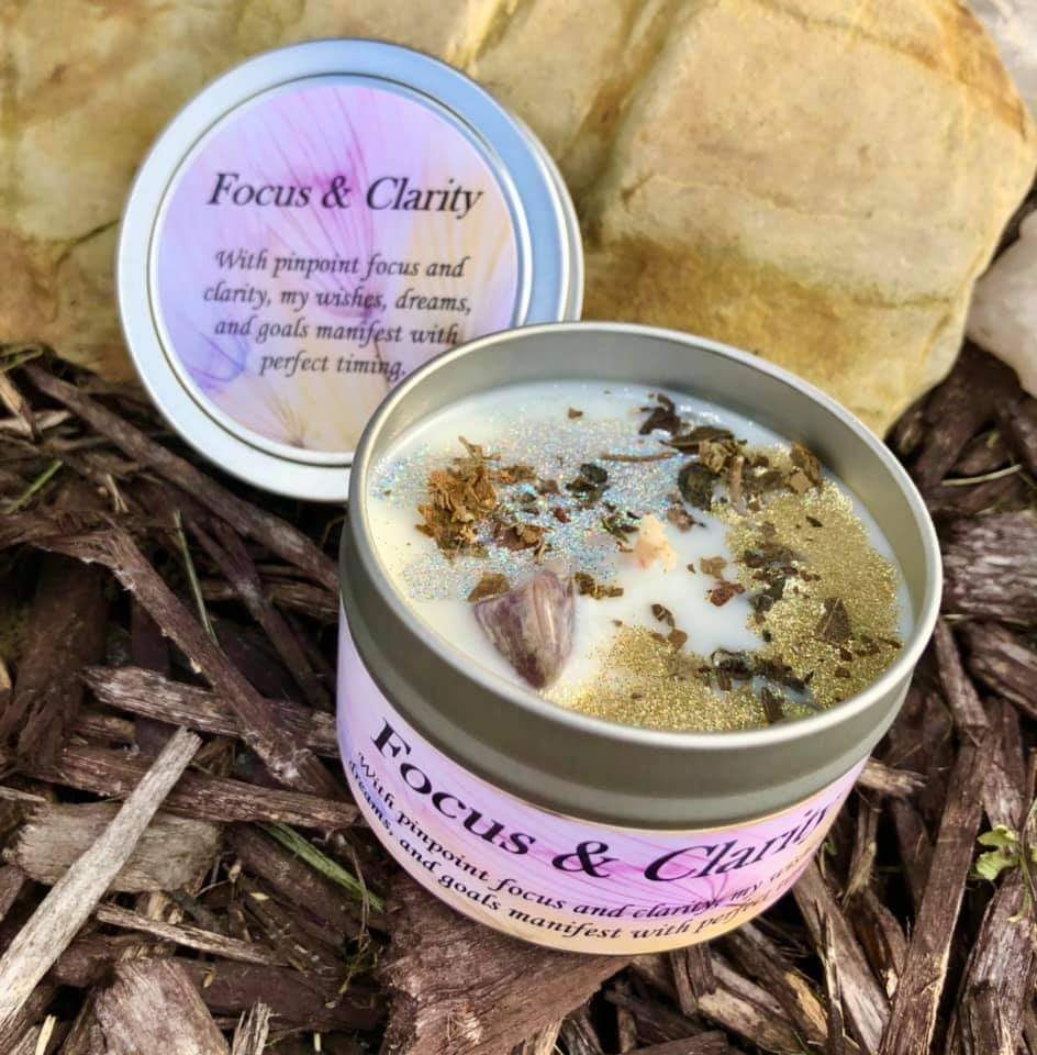 Magical Crystal and Herb Candle Tin - Focus & Clarity