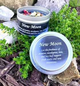 Magical Crystal and Herb Candle Tin - New Moon