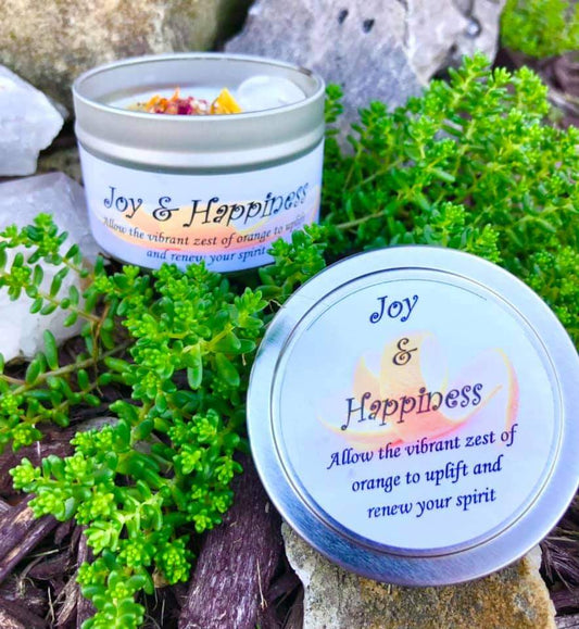 Magical Crystal and Herb Candle Tin - Joy & Happiness