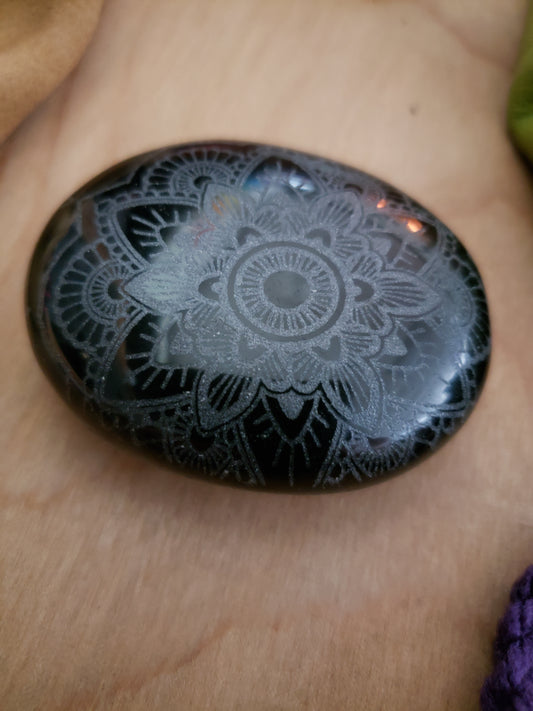 Engraved Black Obsidian Mandala Stones - Tree Of Life Shoppe