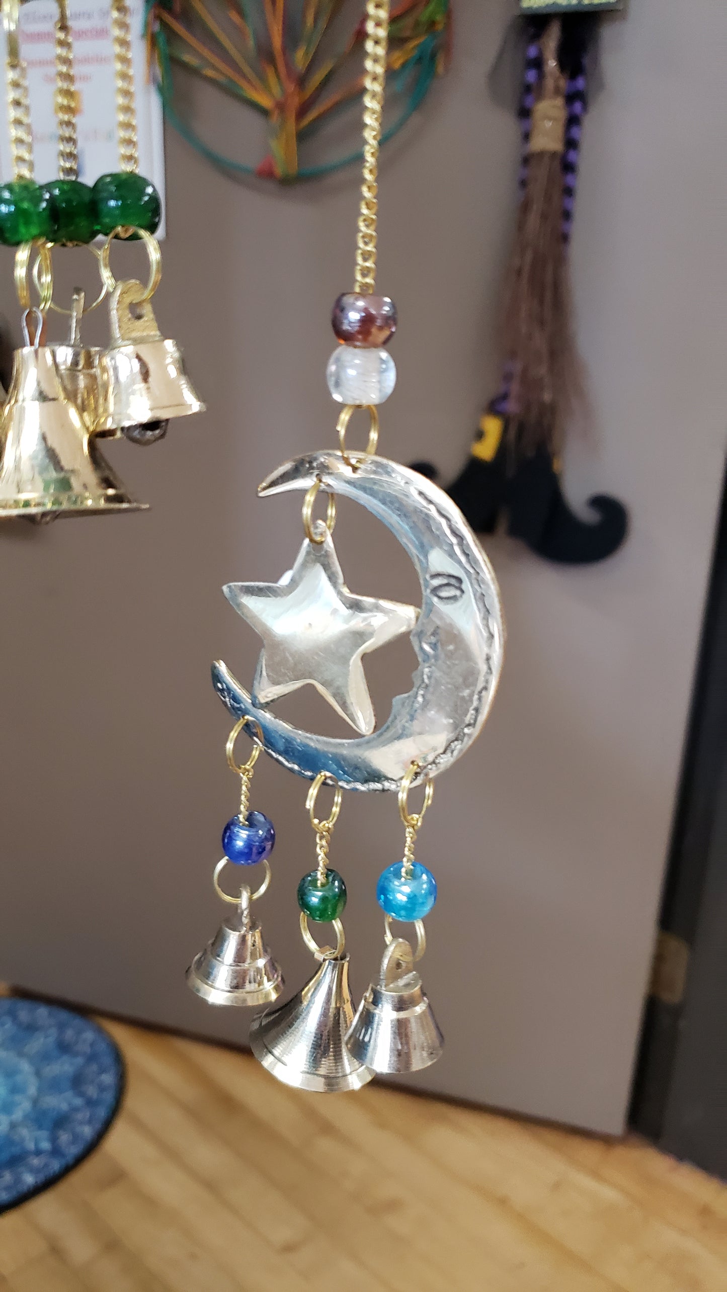Three Bell Star and Moon Wind Chime 9 inch - Tree Of Life Shoppe