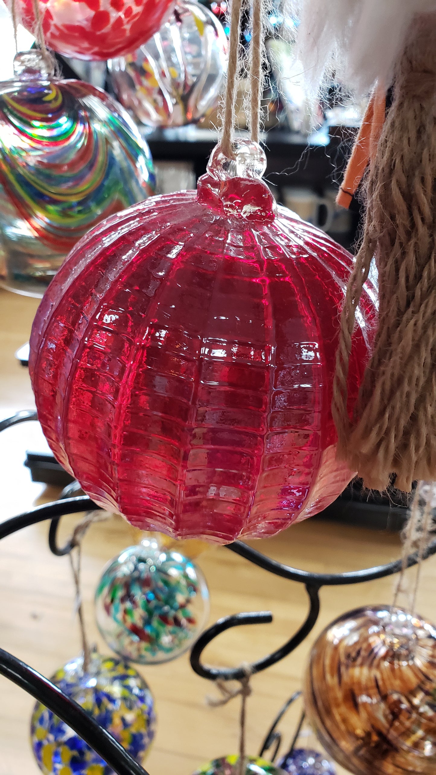 Garnet Ribbed Witch Globe 4 inches - Tree Of Life Shoppe