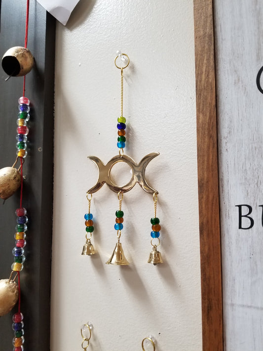 Triple Moon Brass Chime with Beads - 9"L - Tree Of Life Shoppe
