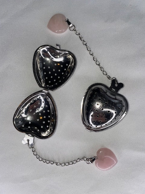 Heart Shaped Tea Stainer with Rose Quartz Crystal