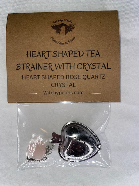 Heart Shaped Tea Stainer with Rose Quartz Crystal