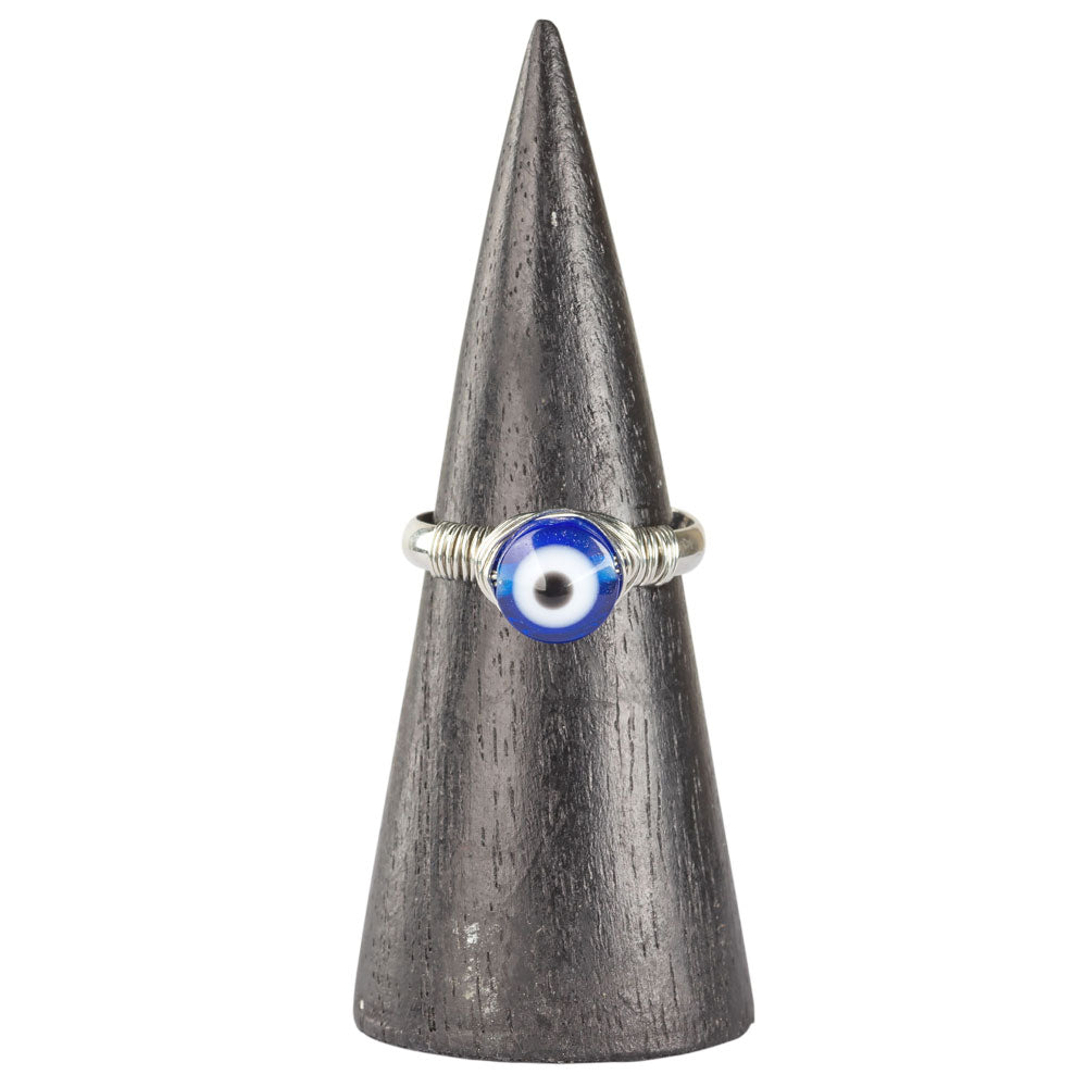 Wire Wrap Evil Eye Adjustable Ring