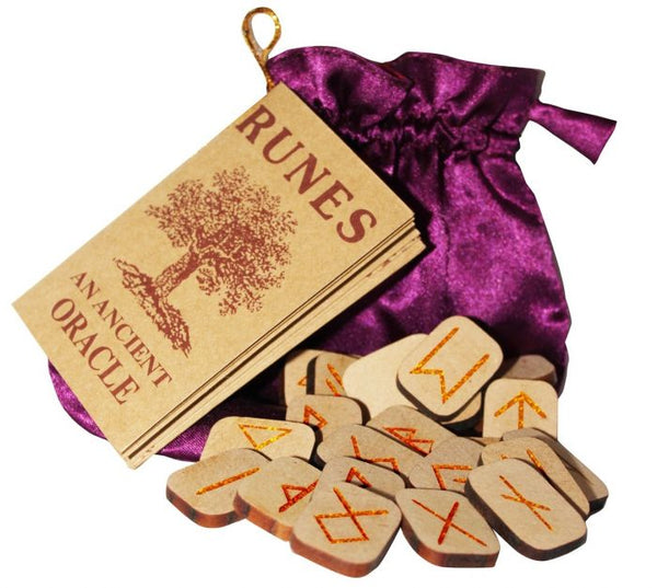 Wooden Tile Rune Set With Embroidered Bag - Tree Of Life Shoppe