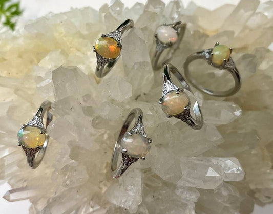 Natural Opal White Bronze Ring