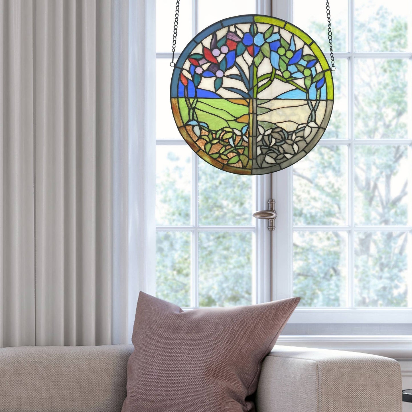 Multicolor Tree Of Life - Seasons Stainedglass  Window Panel