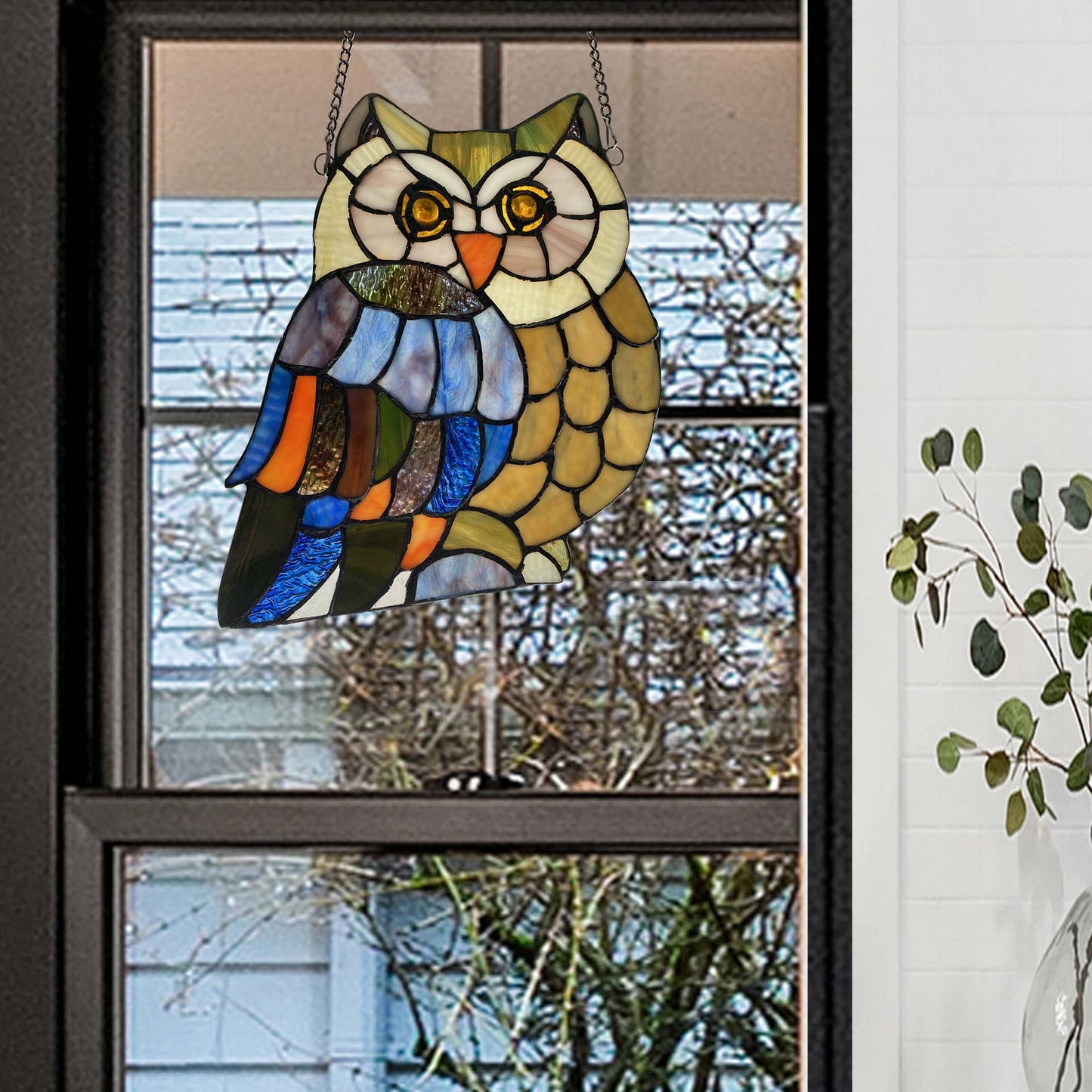 Mia the Owl Multicolor Stainglass Window