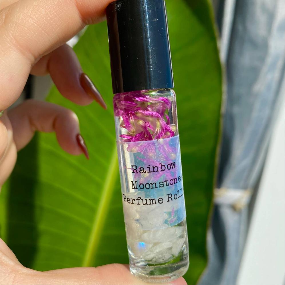 Rainbow Moonstone Crystal Perfume Roller