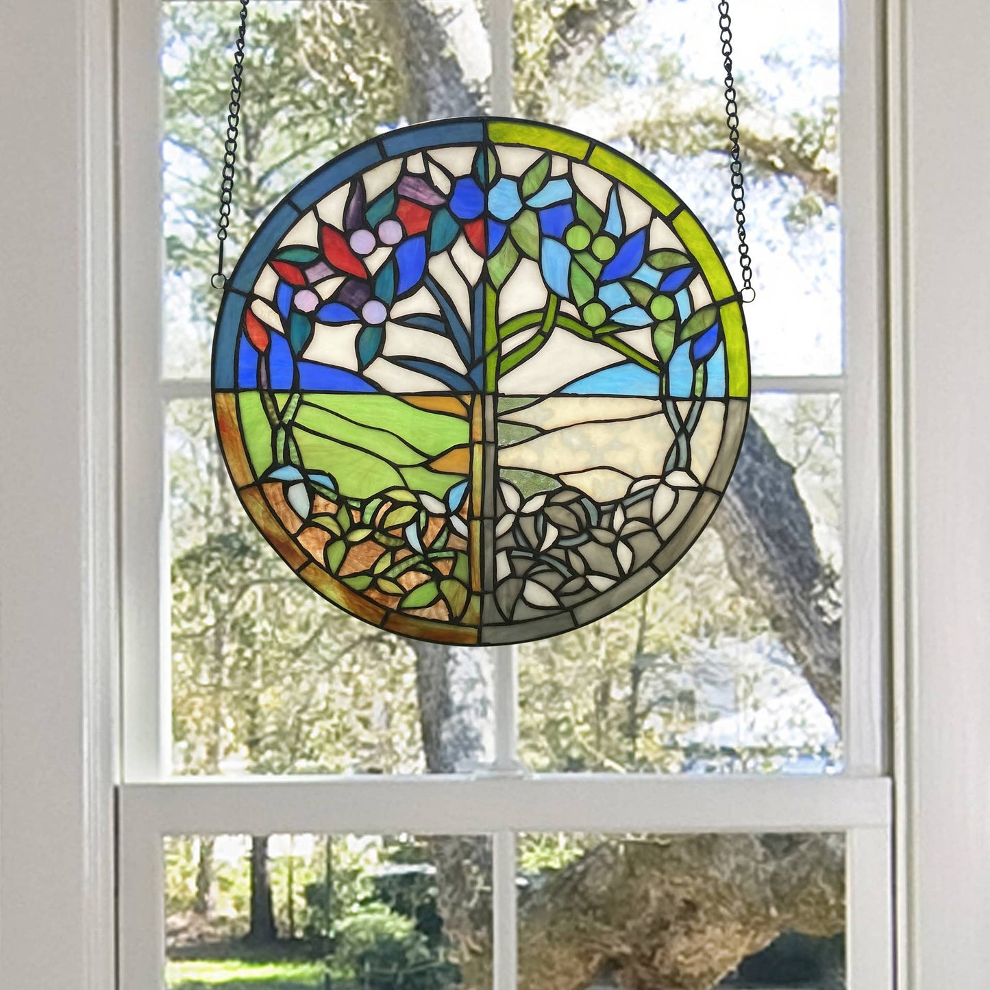 Multicolor Tree Of Life - Seasons Stainedglass  Window Panel