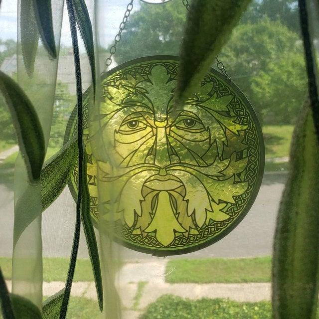 Celtic Greenman Glass Suncatcher 6in - Tree Of Life Shoppe