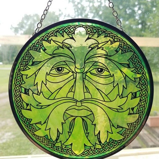 Celtic Greenman Glass Suncatcher 6in - Tree Of Life Shoppe