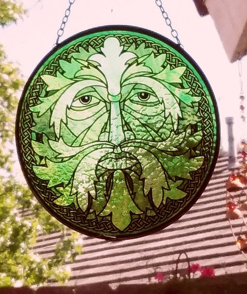 Celtic Greenman Glass Suncatcher 6in - Tree Of Life Shoppe