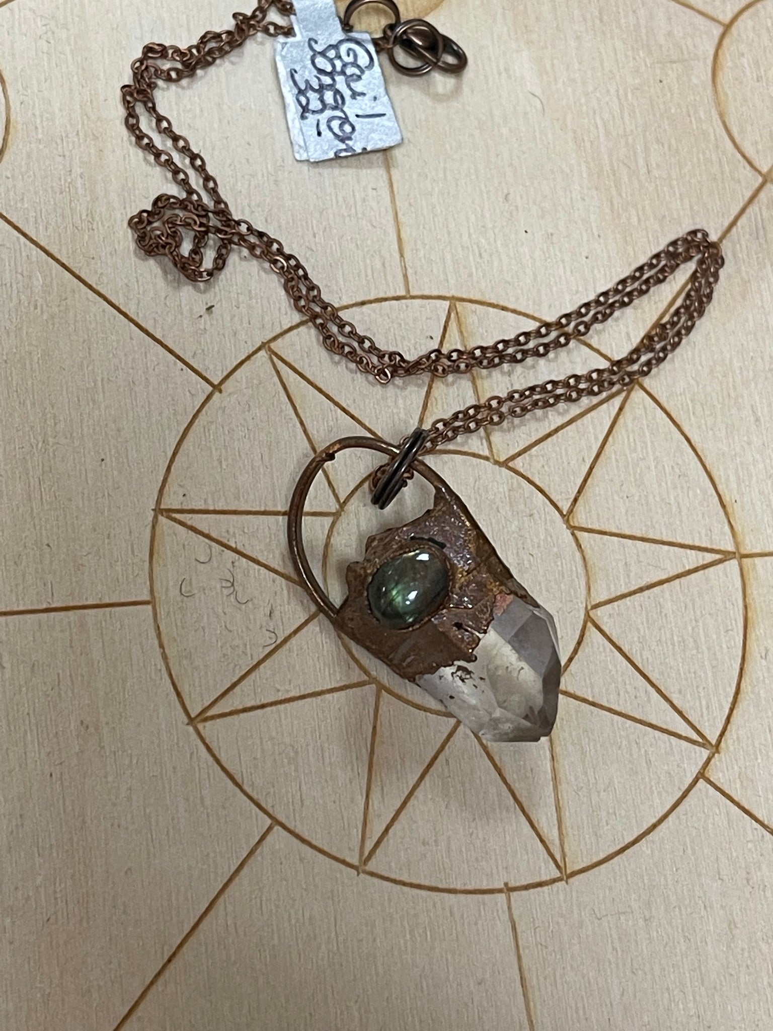 Copper Plated Quartz Point Necklace with Laborite - One of a Kind
