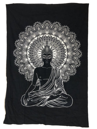 Meditation Buddha Black and White Tapestry
