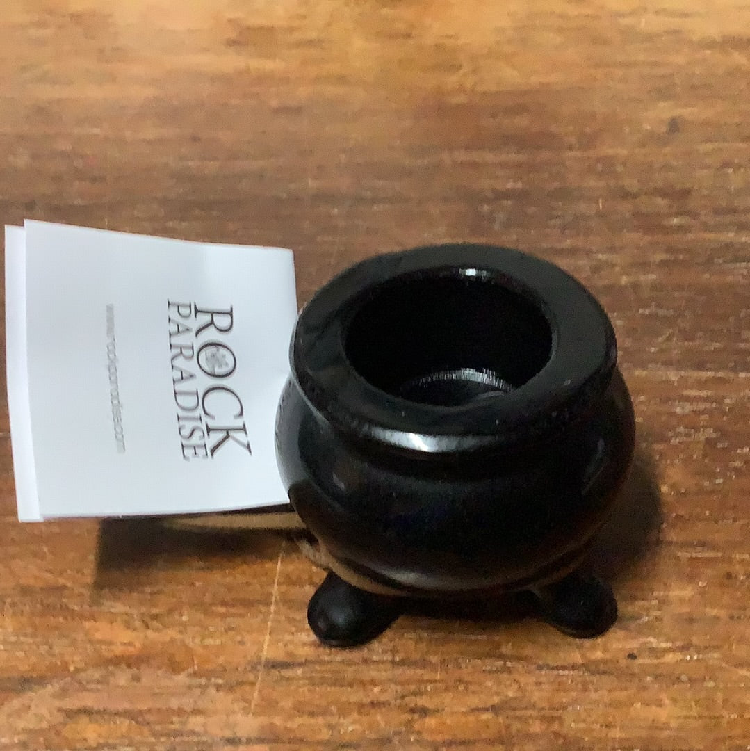 Black Obsidian Cauldron Sphere Holder