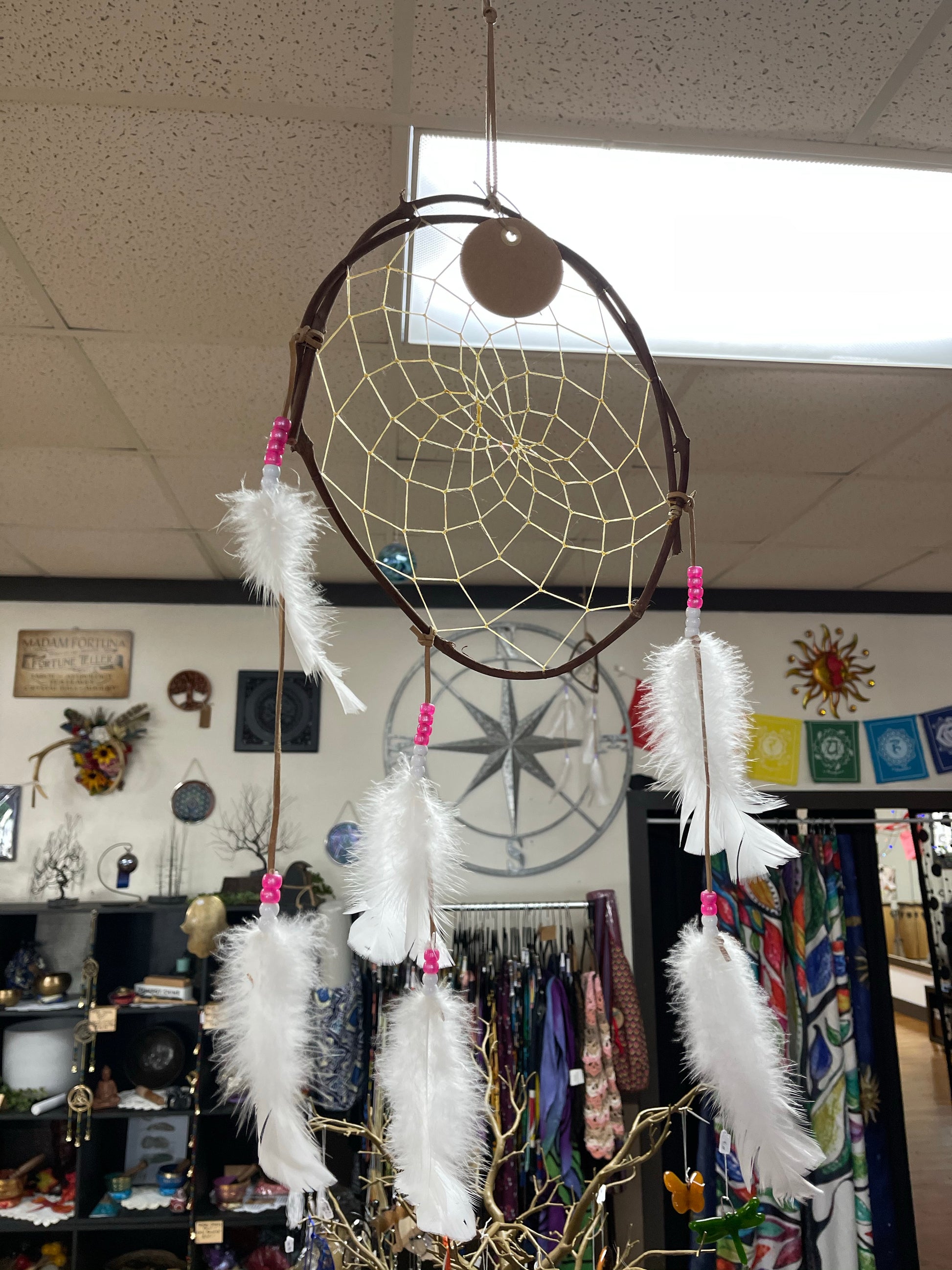 Large Vine Dream Catcher Handmade pink and white beads (curved) - Tree Of Life Shoppe