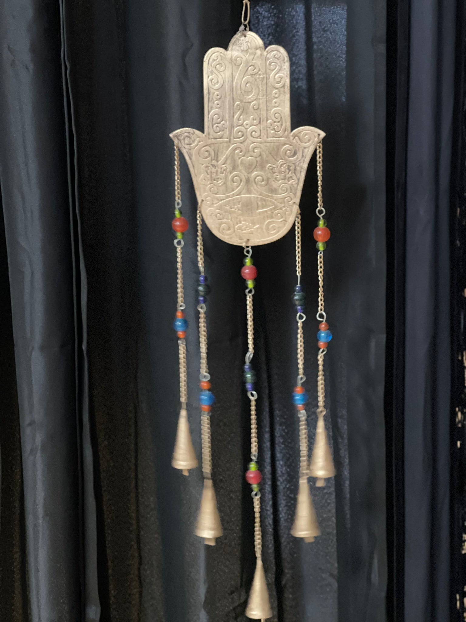 Hamsa / Fatima Hqnd Recycled Iron Bells and Chimes Wind Chime - Tree Of Life Shoppe