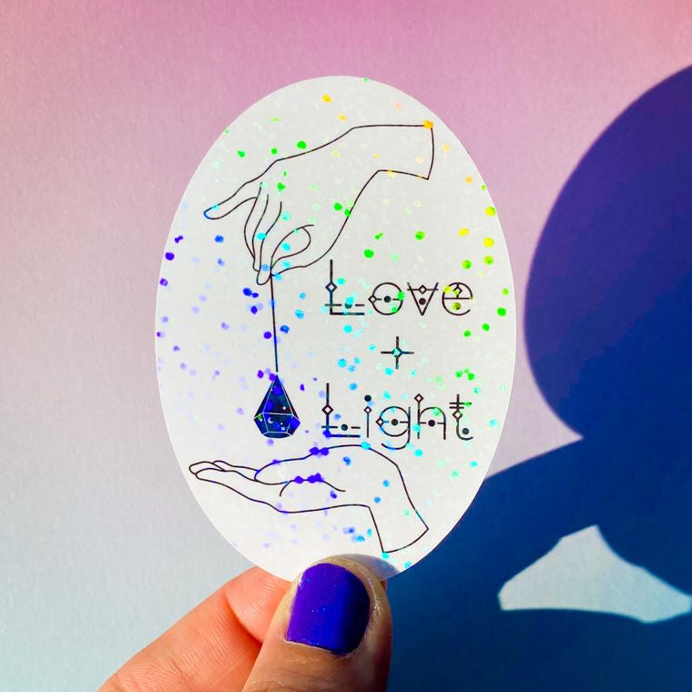 Holographic Glitter Love & Light Sticker | Witchy Pendulum