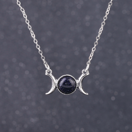 Triple Goddess Moon Symbol Pendant Necklace Healing Crystal