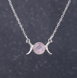 Triple Goddess Moon Symbol Pendant Necklace Healing Crystal