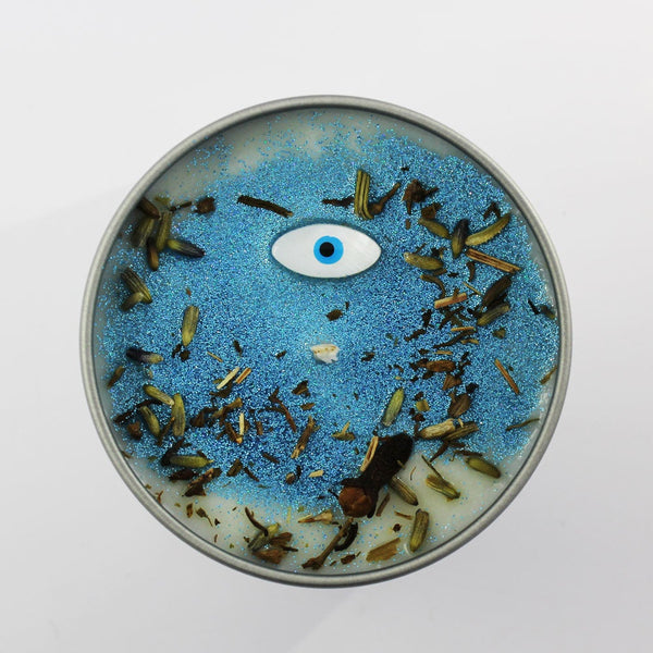 Magical Crystal and Herb Candle Tin - Evil Eye